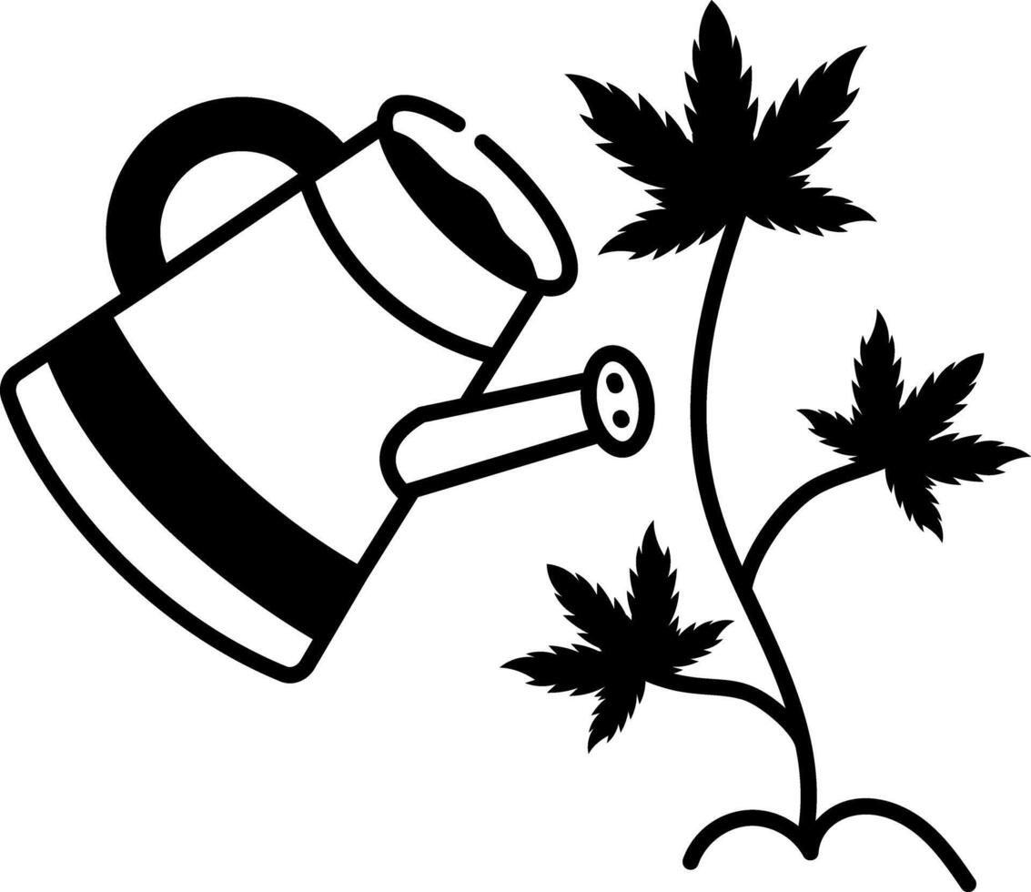 Watering weed plant icon in hand drawn style vector