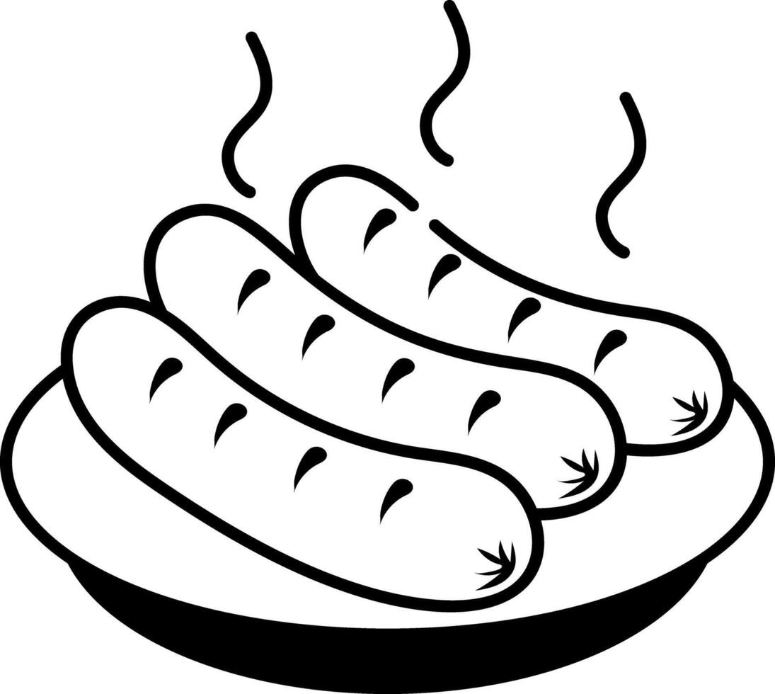 Sketchy style icon showing hot sausages on plate vector