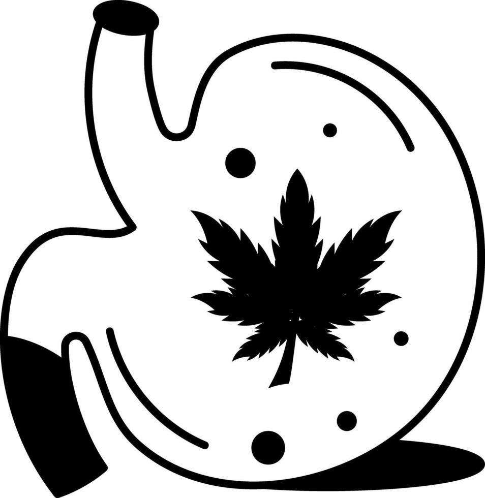 A doodle style icon showing a stomach with weed vector