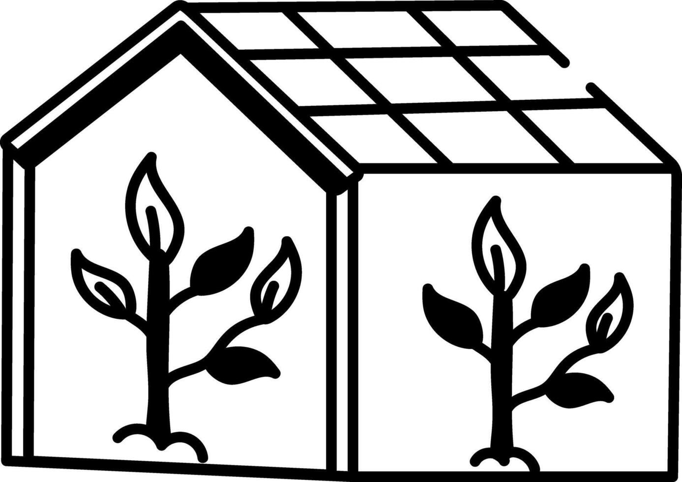 Hand drawn icon showing glasshouse building vector