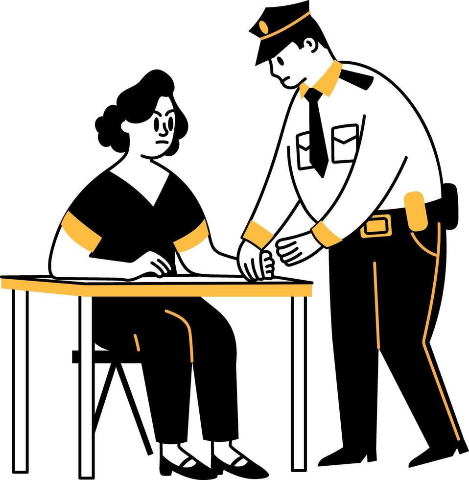 A police officer arrest criminal, hand drawn illustration vector