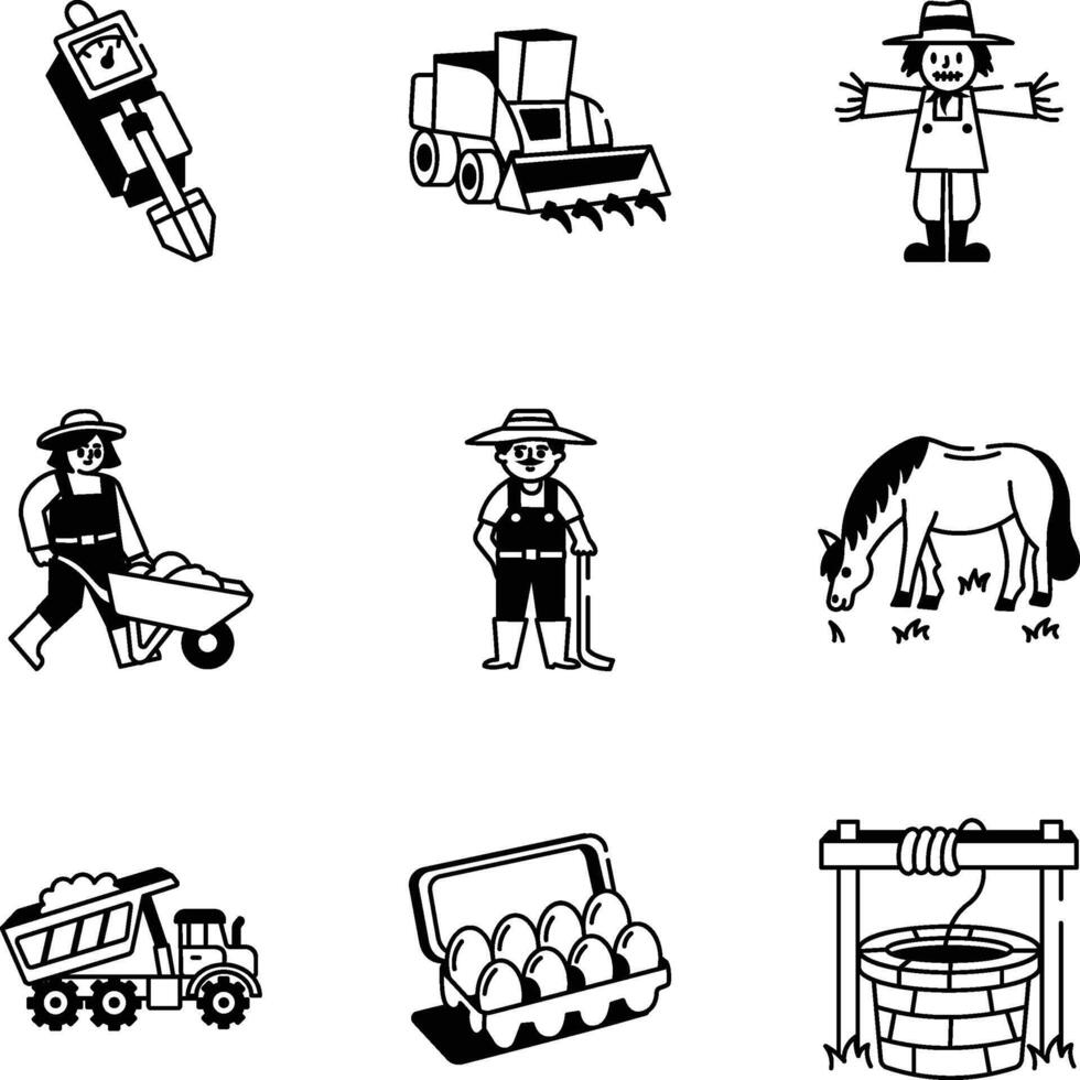 Collection of Farm Hand Drawn Style Icons vector