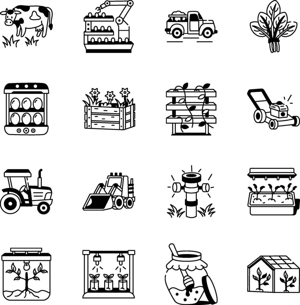 Pack of Farming Hand Drawn Style Icons vector