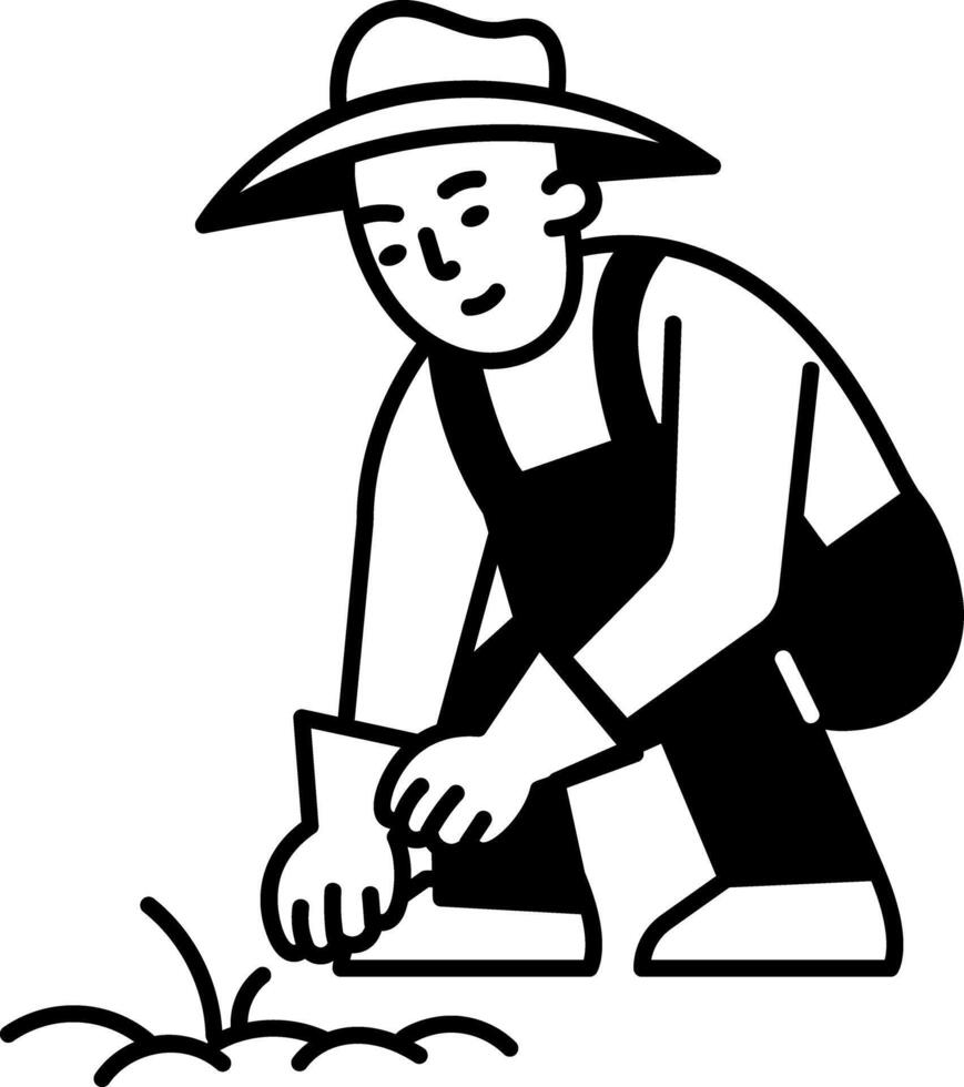 Doodle style icon showing a farmer planting vector