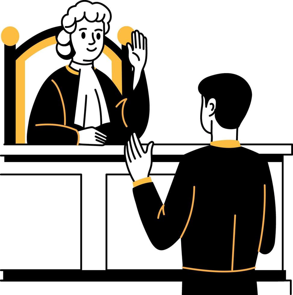 Court hearing judge illustration in hand drawn style vector