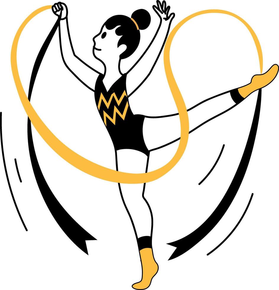 A doodle style illustration showing rhythmic gymnastic with ribbon vector