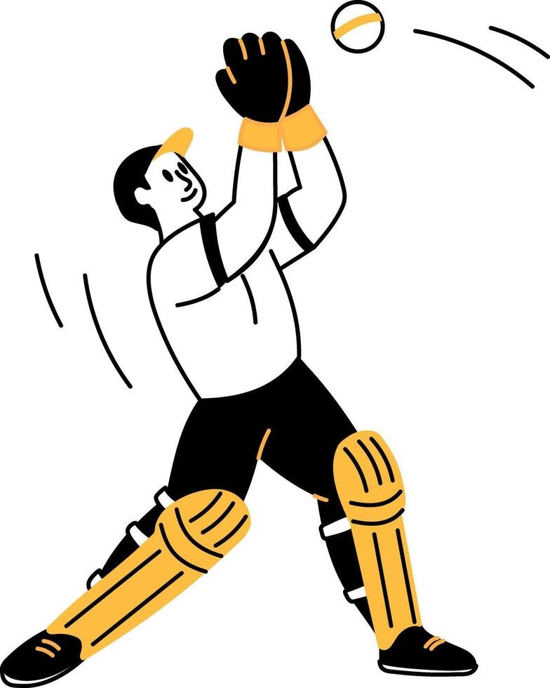 A sketchy illustration showing wicketkeeper catching the ball vector