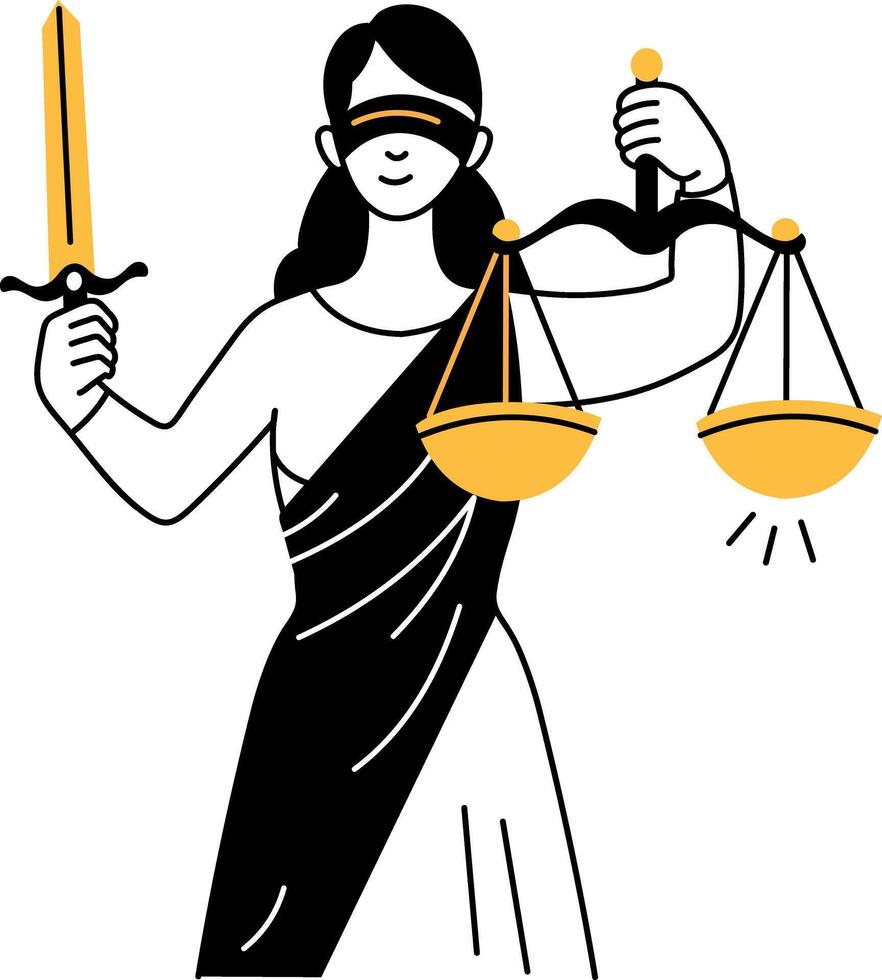 A hand drawn illustration showing lady justice vector