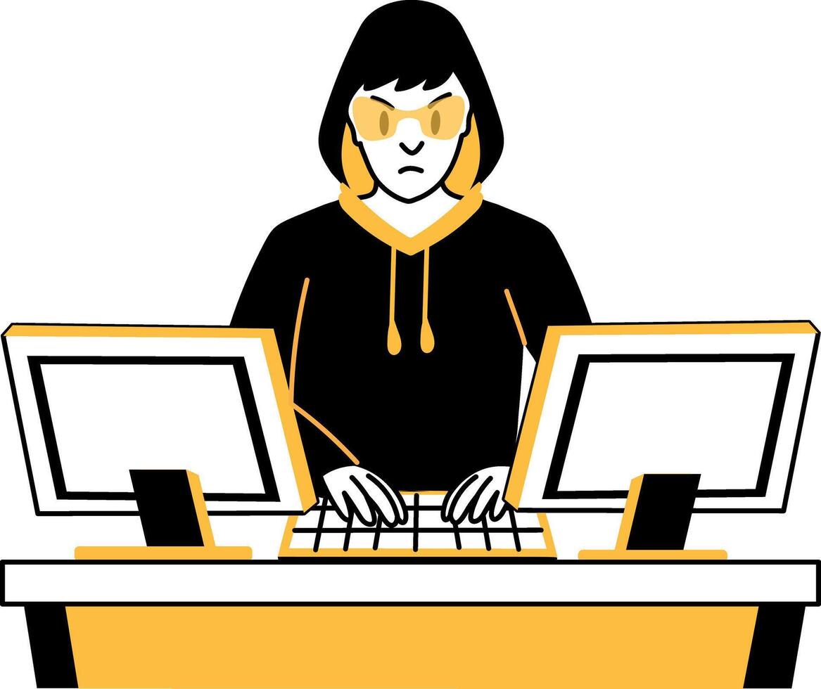 A character hacking system, hand drawn illustration vector