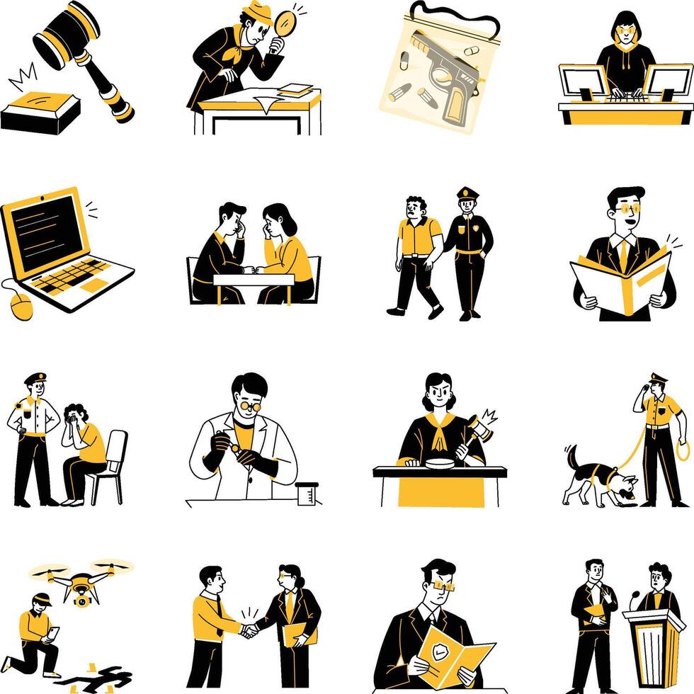 Collection of Enforcement Hand Drawn Illustrations vector