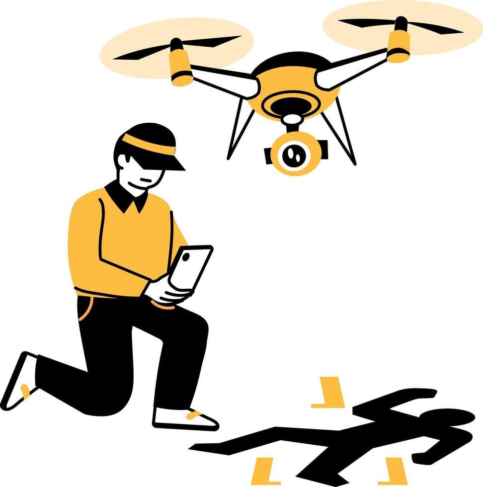 A character investigating the murder scene, hand drawn illustration vector