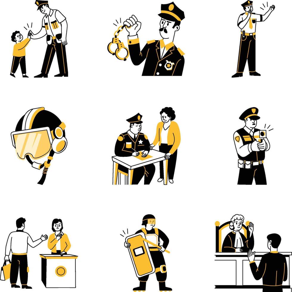 Pack of Hand Drawn Law And Security Illustrations vector
