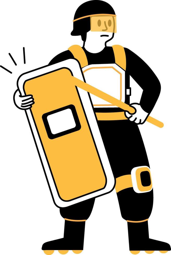 A character holding a police shield, hand drawn illustration vector