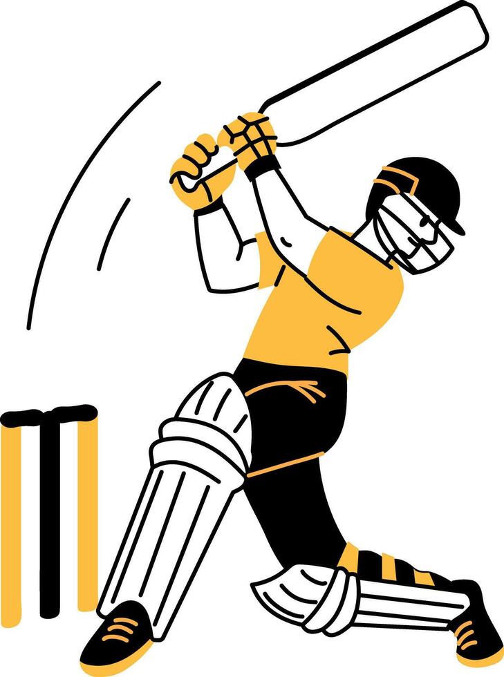 A drawing style illustration showing cricket shot vector