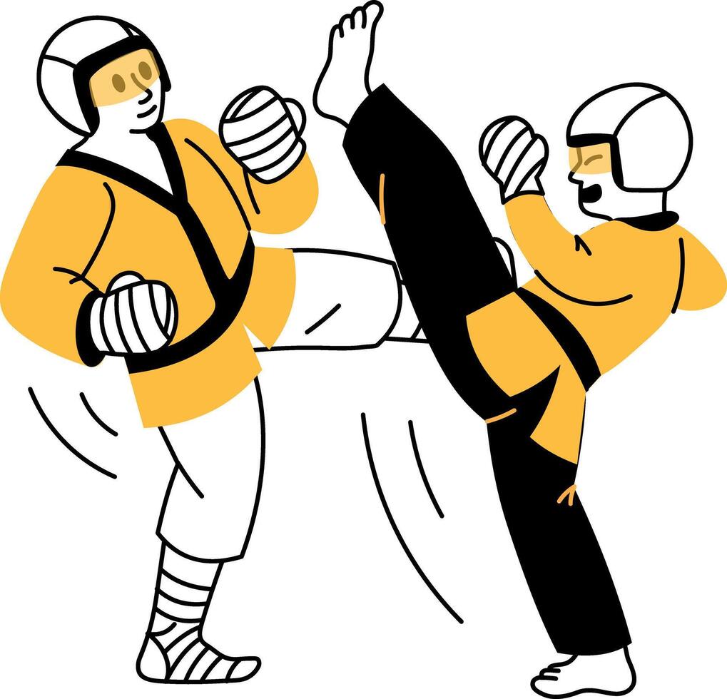 A sketchy illustration showing taekwondo martial artist kicking vector