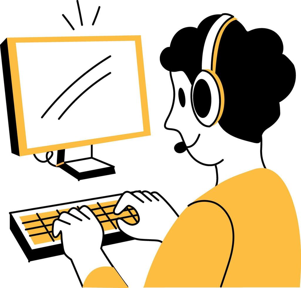 A drawing style illustration showing online gaming vector
