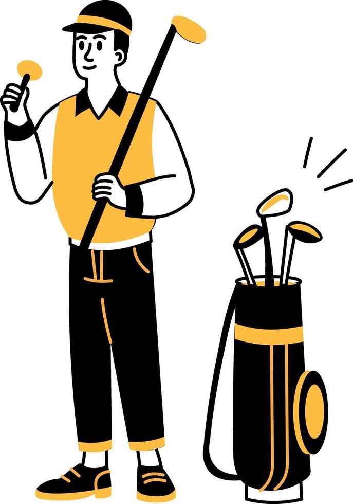 A sketchy illustration showing golf player with bag vector