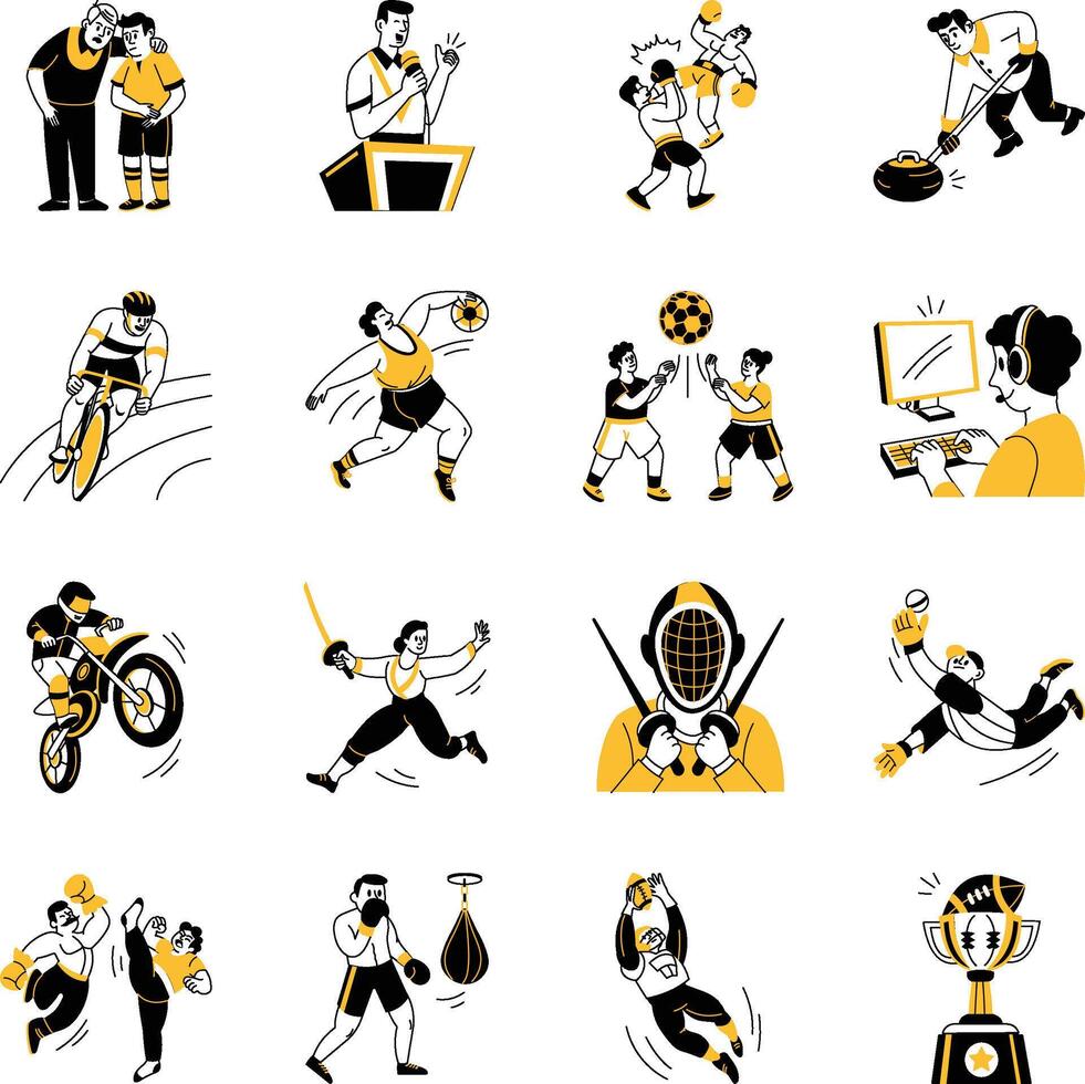 Bundle Showing Sportspersons Hand Drawn Illustrations vector