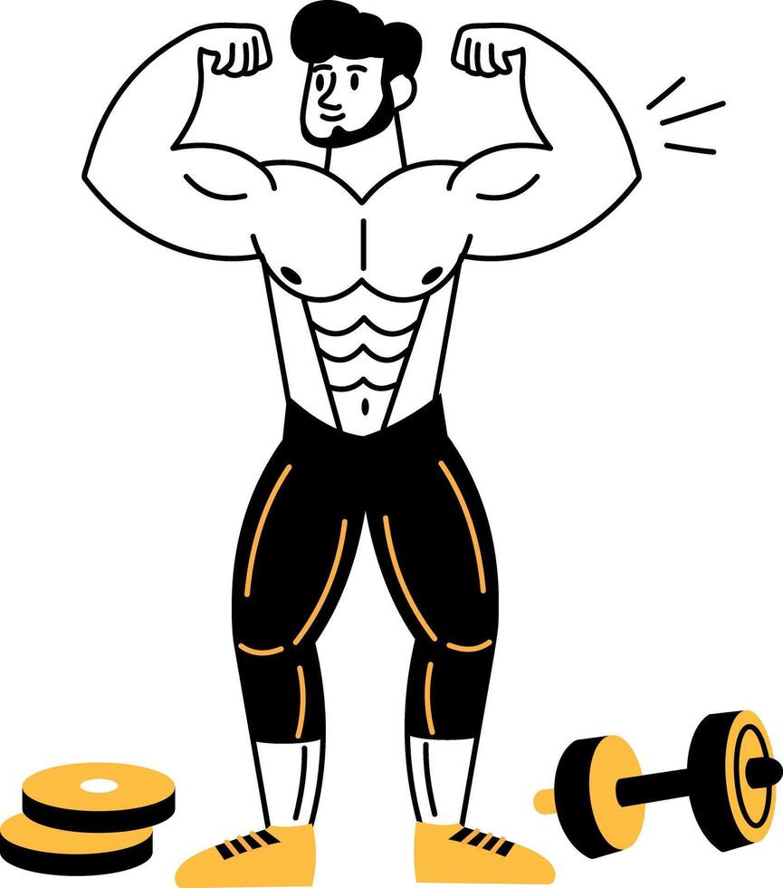 A hand drawn illustration depicting bodybuilder flexing muscles vector