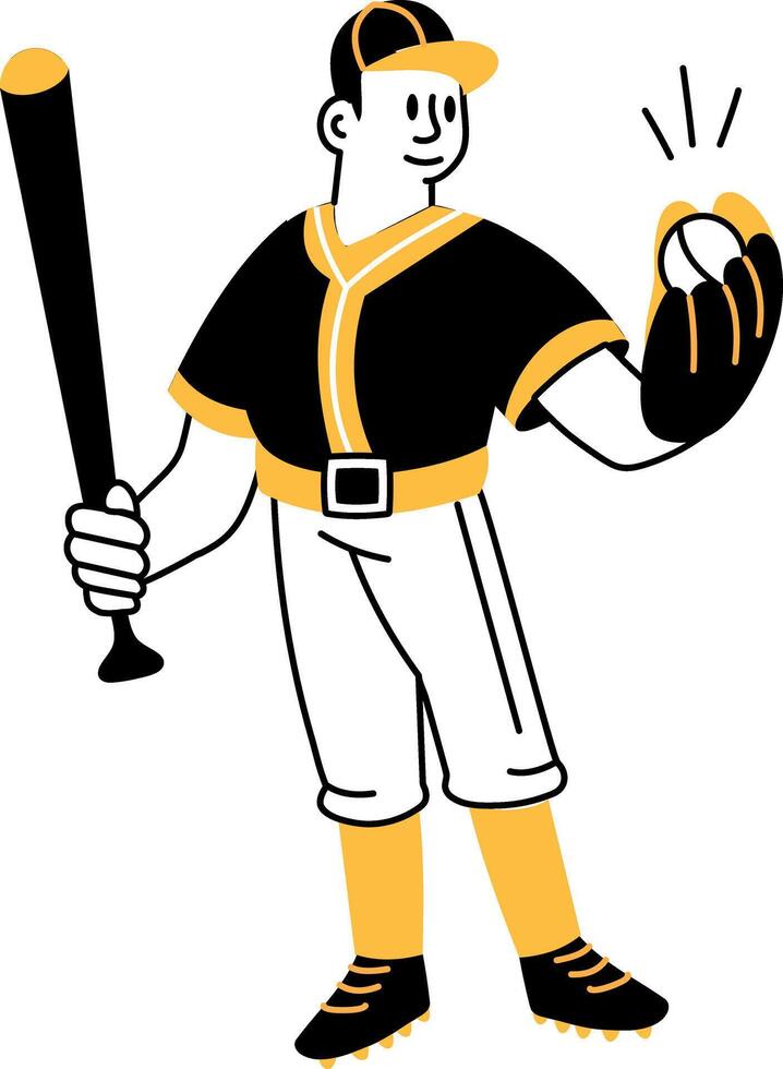 A sketchy illustration showing baseball player vector