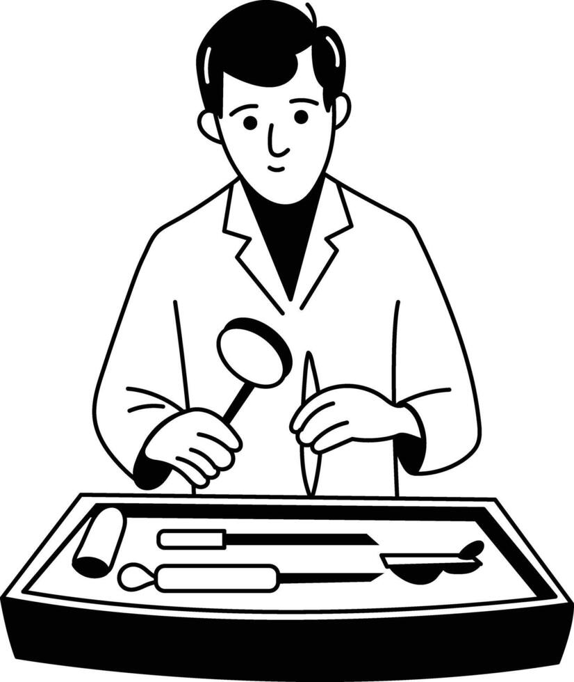 A sketchy style illustration of dentist preparing vector