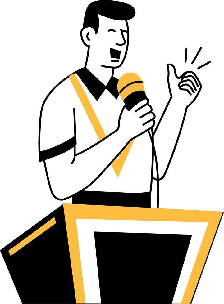 A doodle style illustration showing commentator with microphone vector