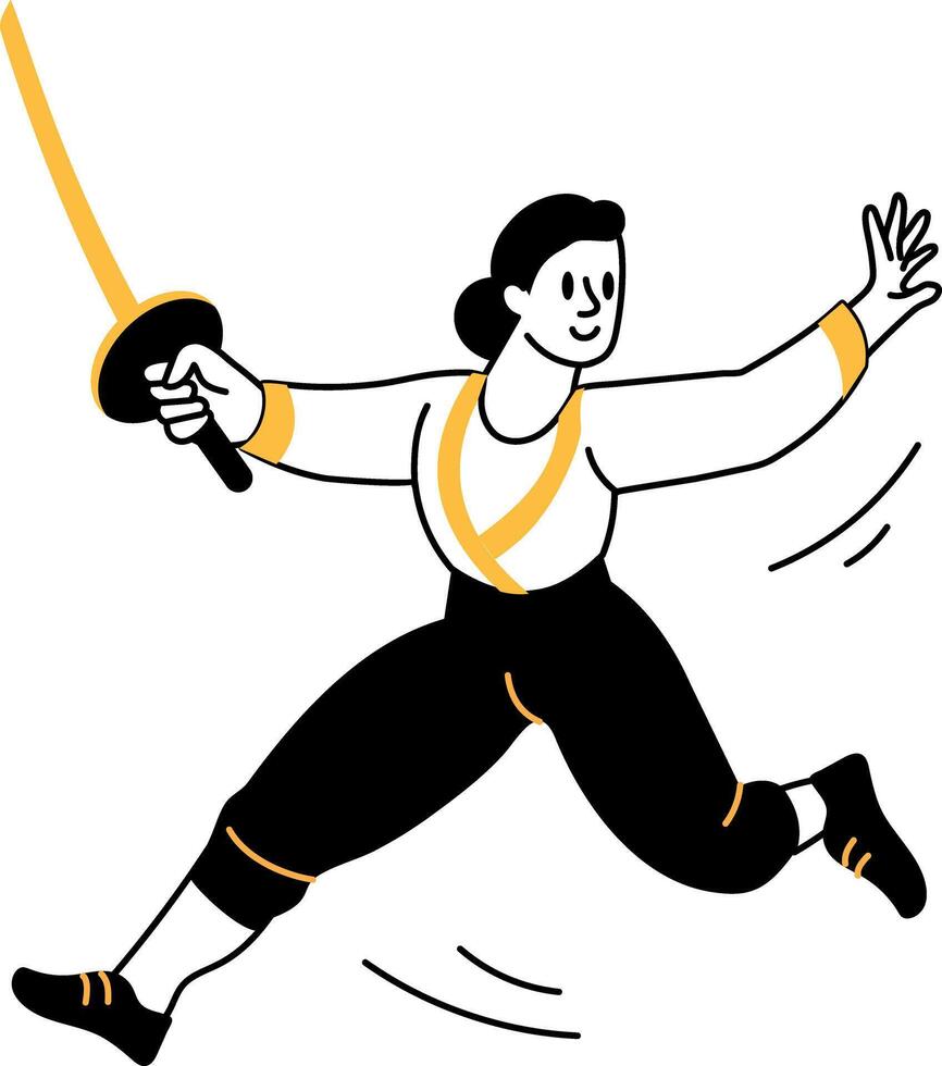 A doodle style illustration showing fencer in attack stance vector