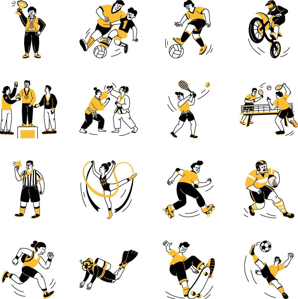 WebBundle Depicting Sports Leisure Hand Drawn Illustrations vector