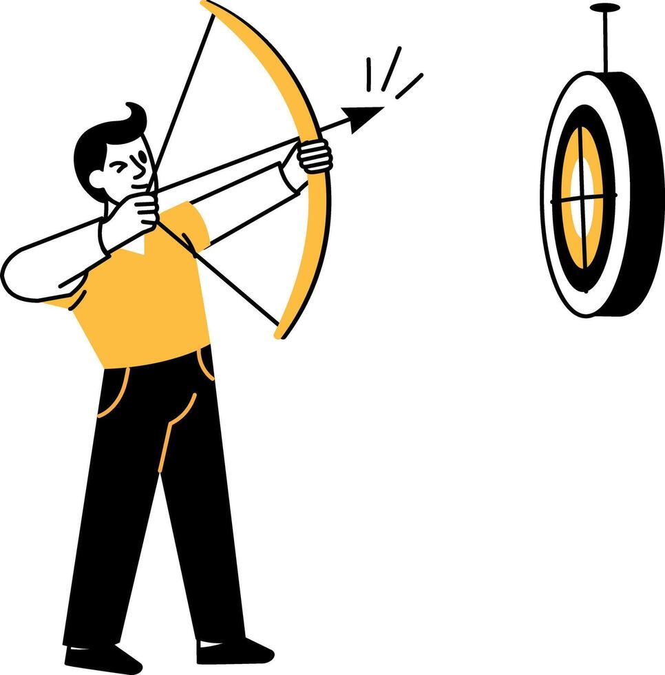 A sketchy illustration showing archer aiming at a target vector