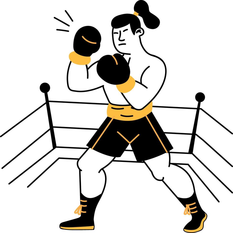 A drawing style illustration showing boxing ring player vector