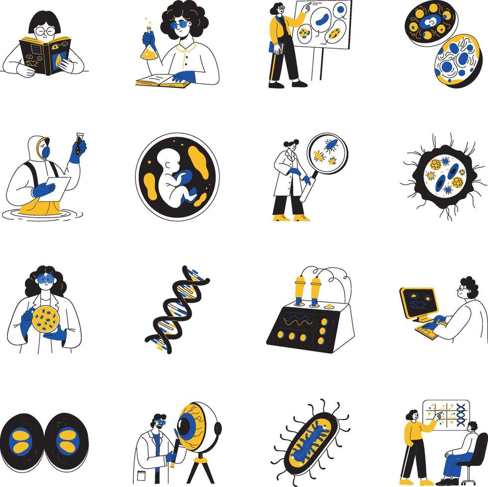 Collection of Biology Study and Research Hand Drawn Illustrations vector