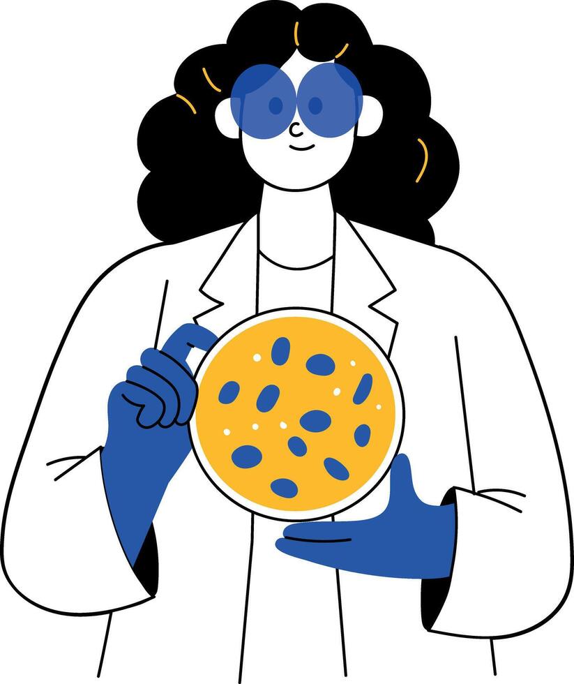 A hand drawn illustration depicting microbiologist studying bacteria vector