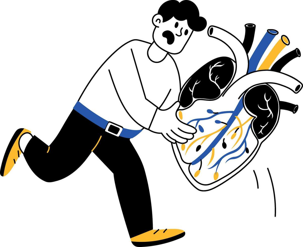 A drawing style illustration showing cardiac emergency vector