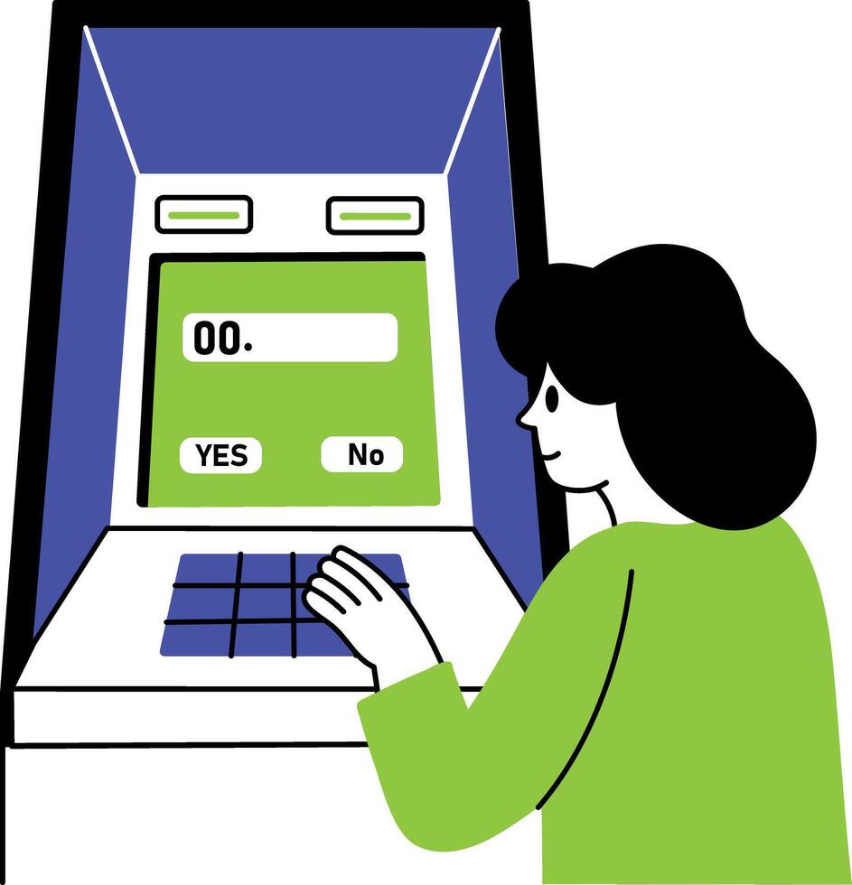 A hand drawn style illustration of atm withdrawal vector