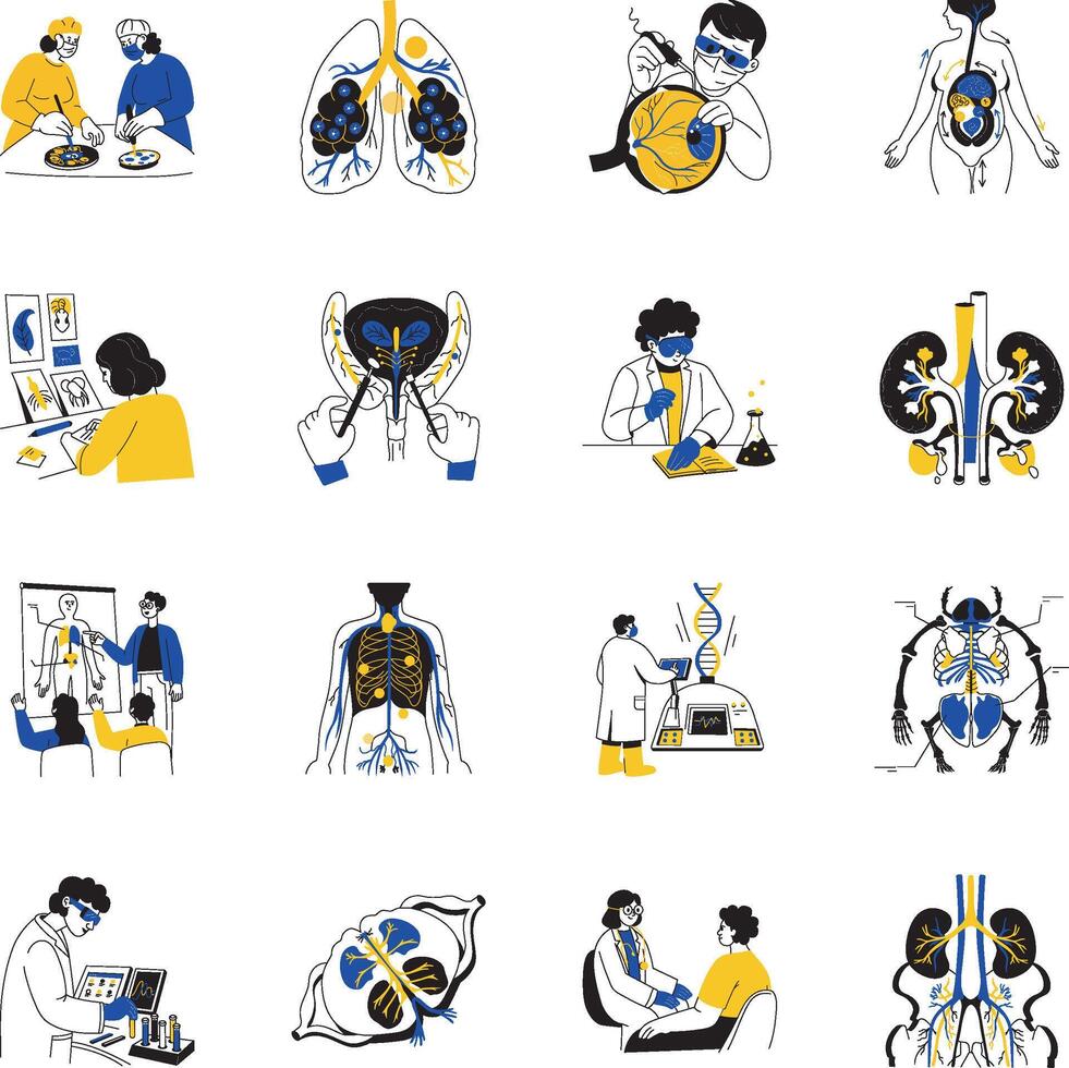 Set of Biology and Scientific Research Hand Drawn Illustrations vector