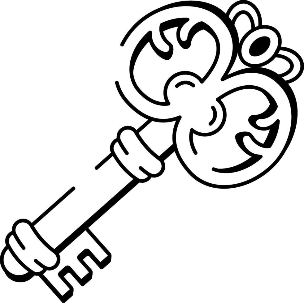 A hand drawn style icon showing a vintage key vector