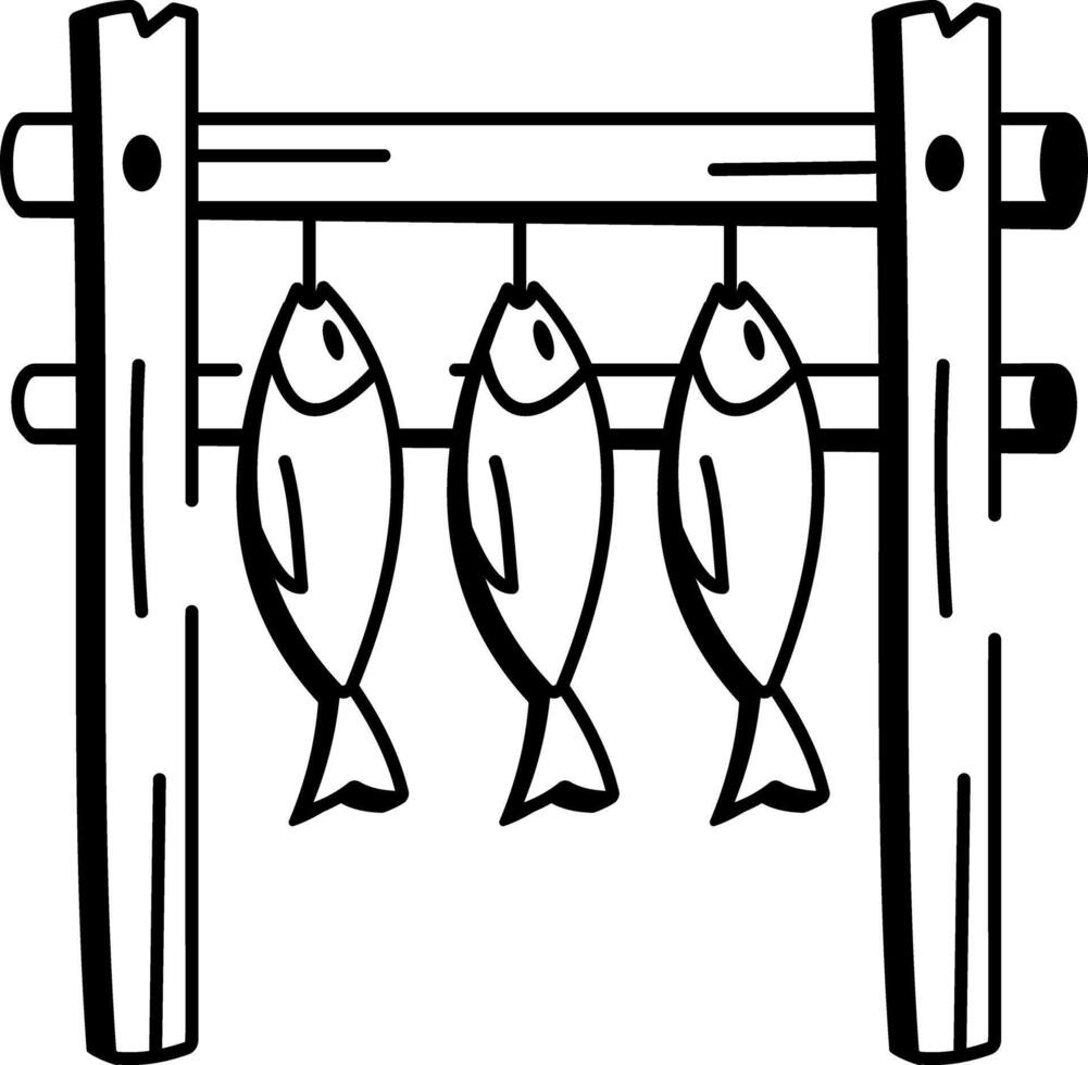 A doodle style icon of fish drying vector