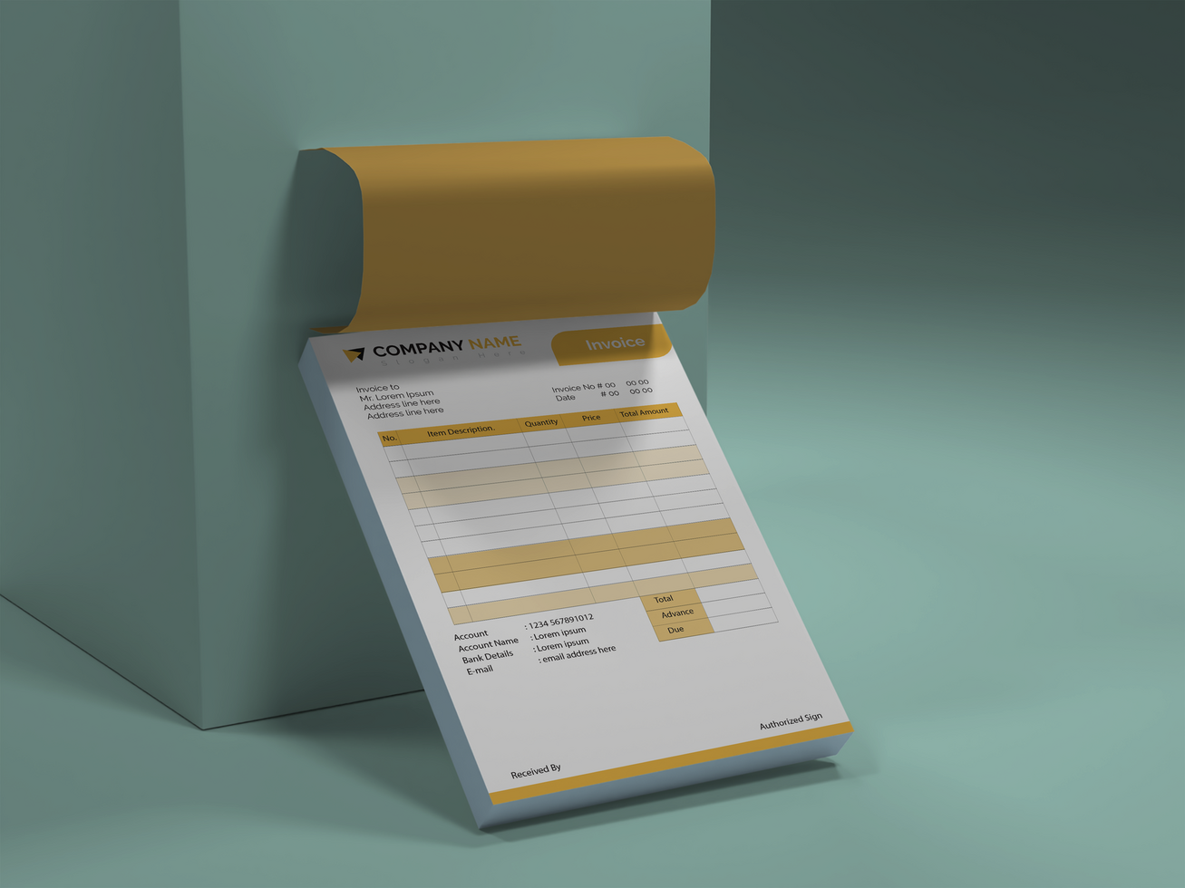 Perspective View Invoice Pad Mockup on Marble Surface psd