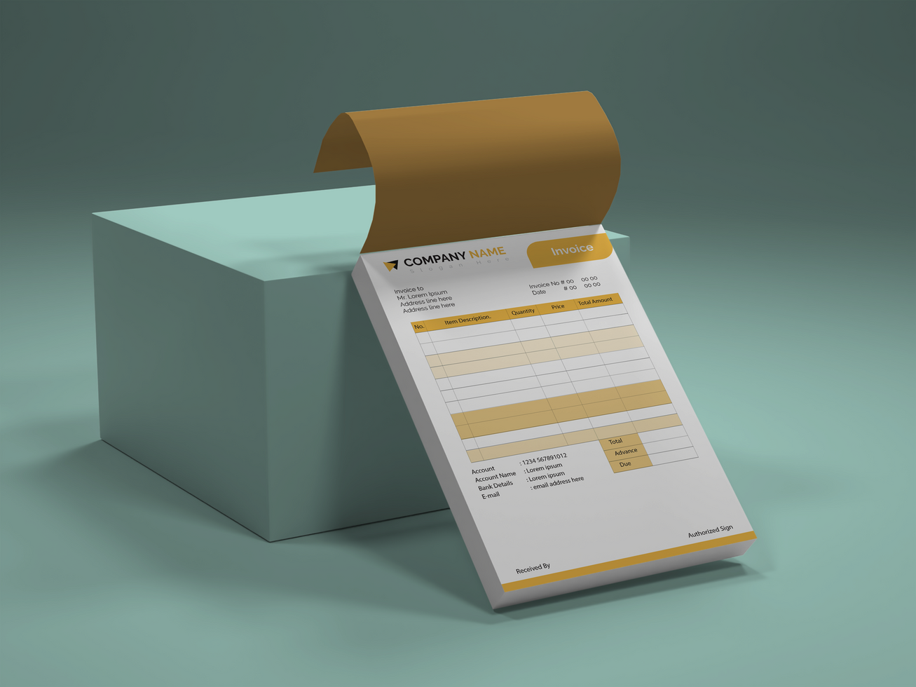 Modern Business Invoice Pad Mockup Perspective View on Podium psd