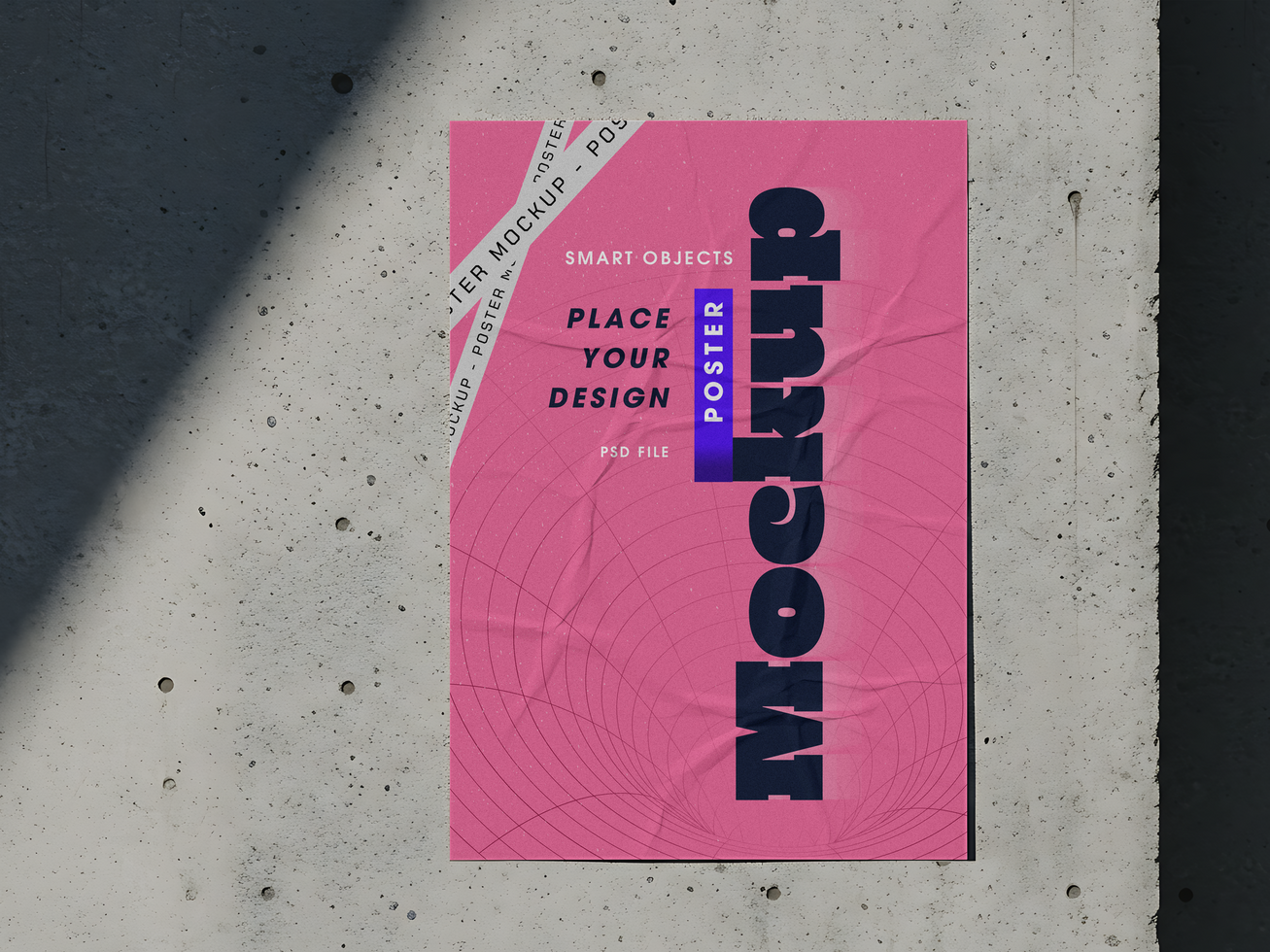Urban Street Poster Mockup on Concrete Wall with Shadows psd