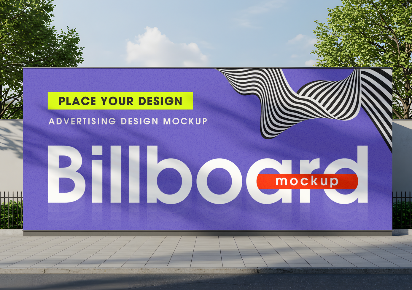 Horizontal Billboard Mockup with Urban Street Background and Tree Shadows psd