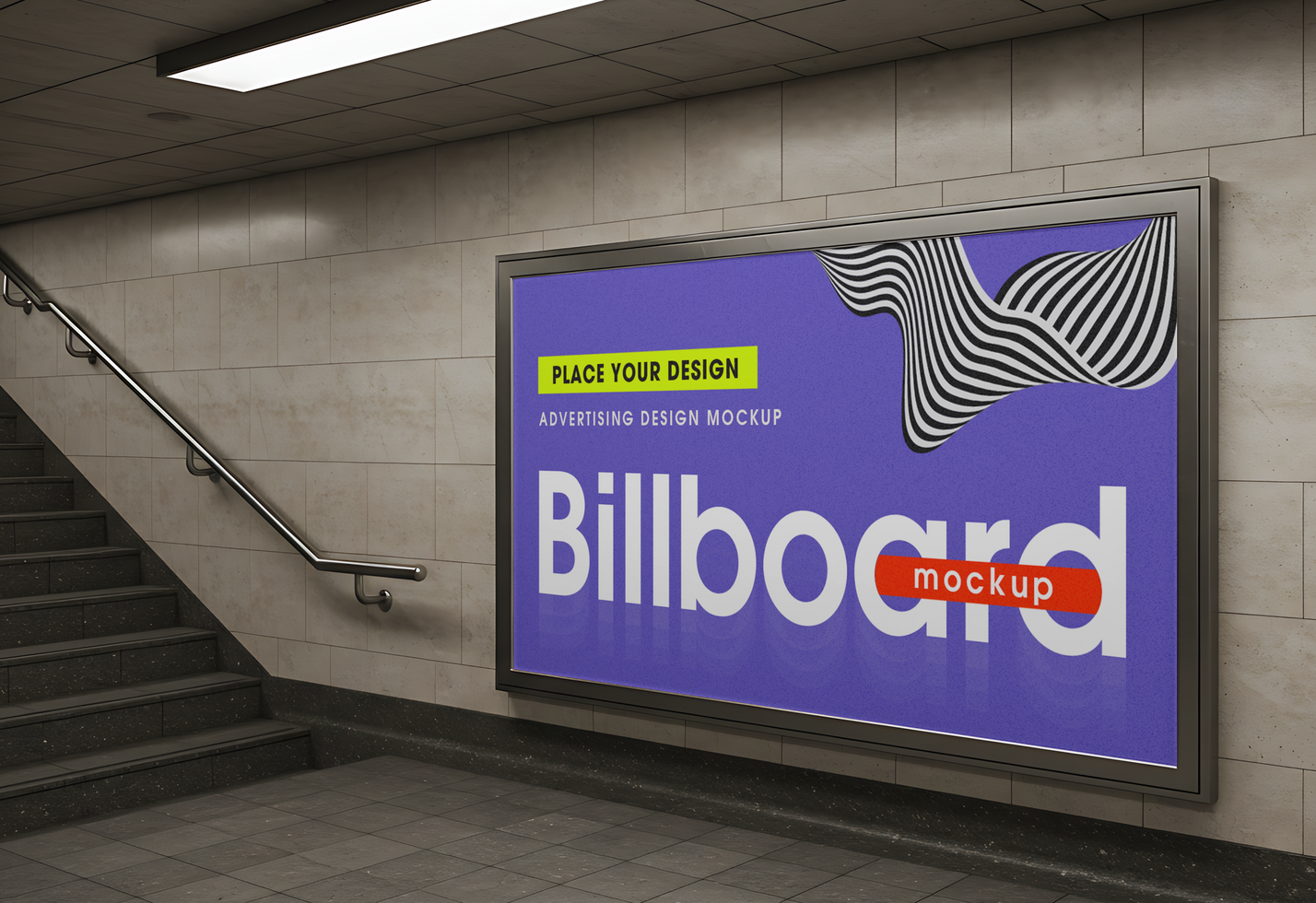 Subway Horizontal Billboard Mockup with Modern Advertising Frame psd