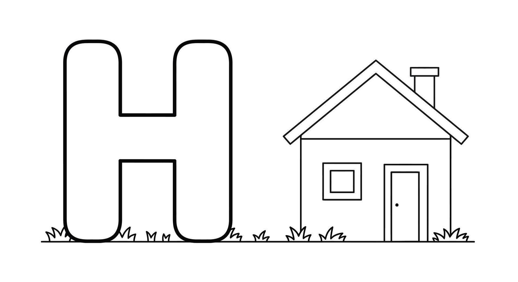 Engaging H is for House Learning Alphabet Coloring Page Activity for Kids vector