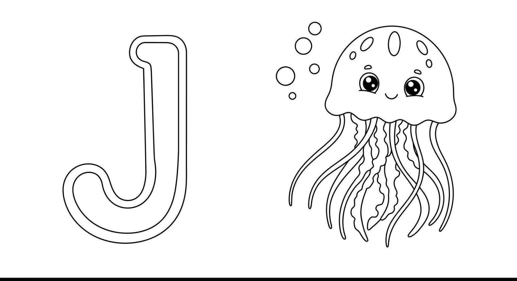 Engaging J is for Jellyfish Learning Alphabet Coloring Page Activity for Kids vector
