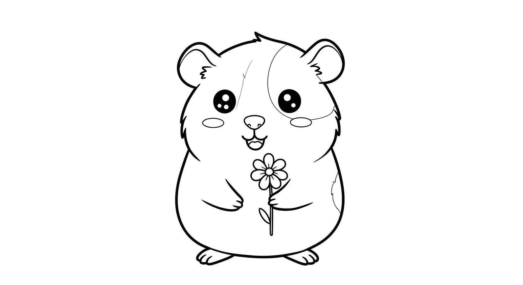 Charming Kawaii Guinea Pig with Flower Outline Drawing for Childrens Coloring vector