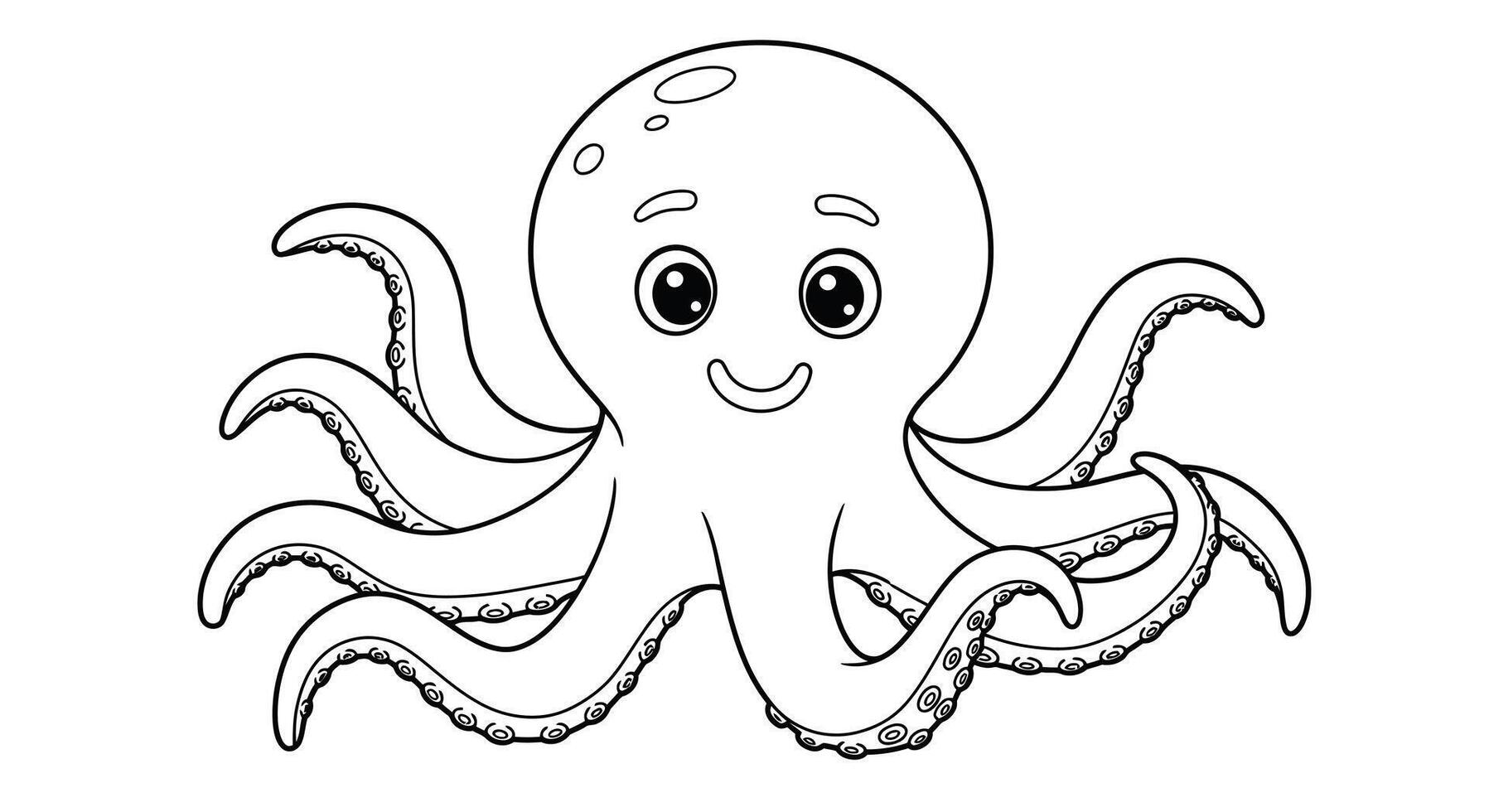 Kids coloring page featuring a happy cartoon octopus outline illustration for children vector
