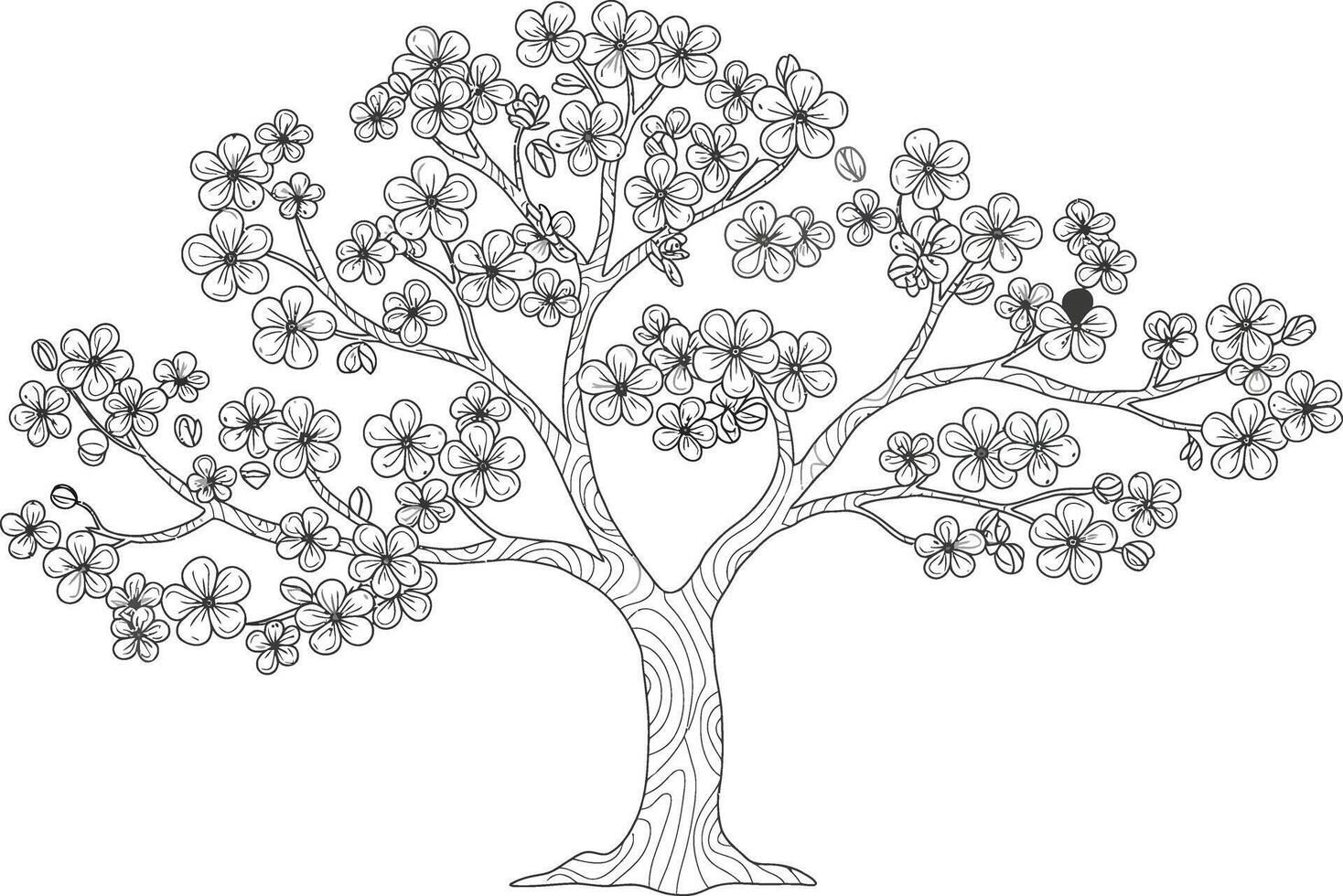 Detailed Cherry Blossom Tree Spring Flowers Coloring Page vector