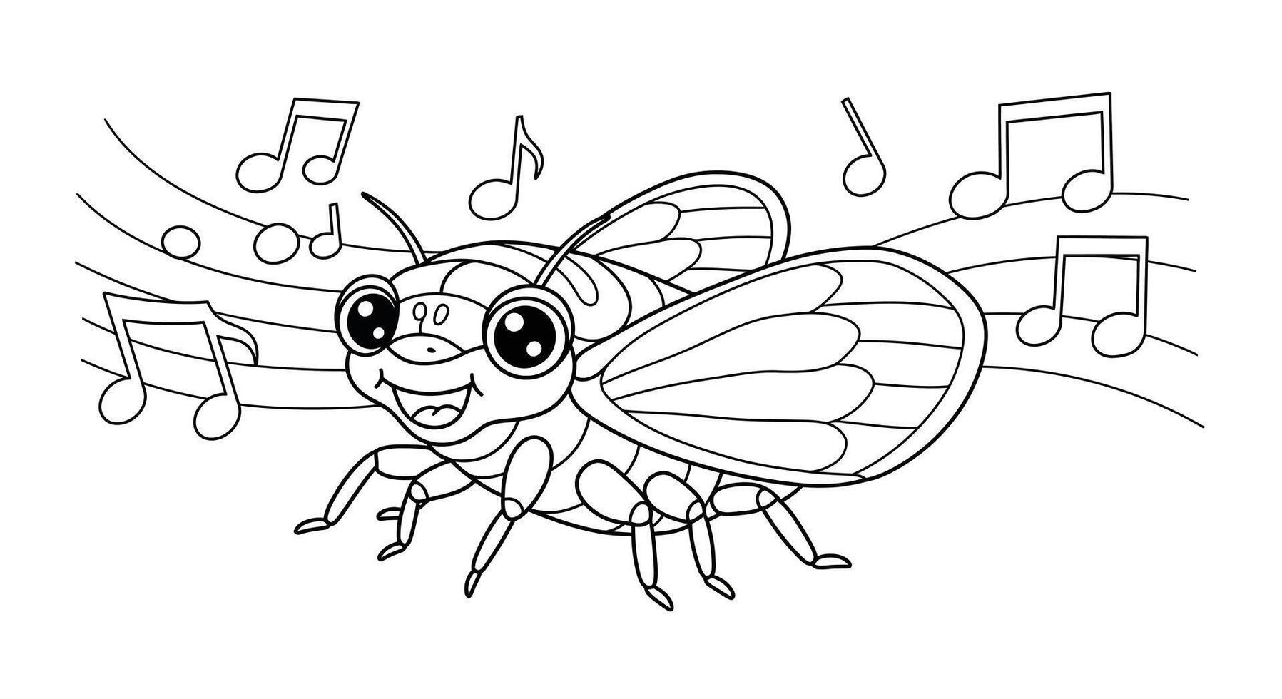 Cartoon Grinning Cicada Summer Insect Coloring Page vector