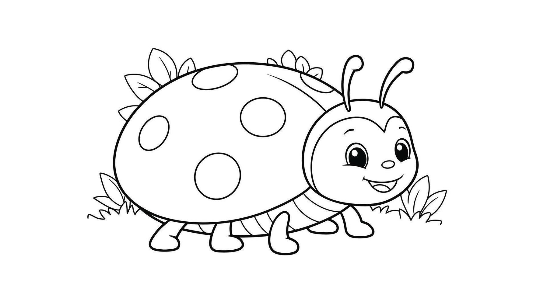 Cartoon Happy Ladybug Spotted Insect Coloring Page vector