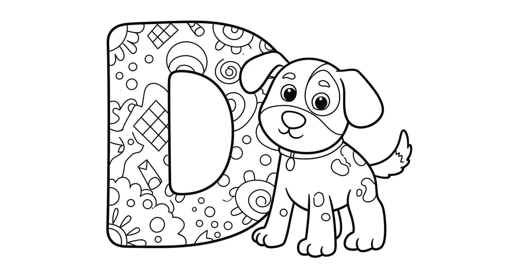 Basic Alphabet Letter D with Dog Perfect for Young Kids Coloring Page vector